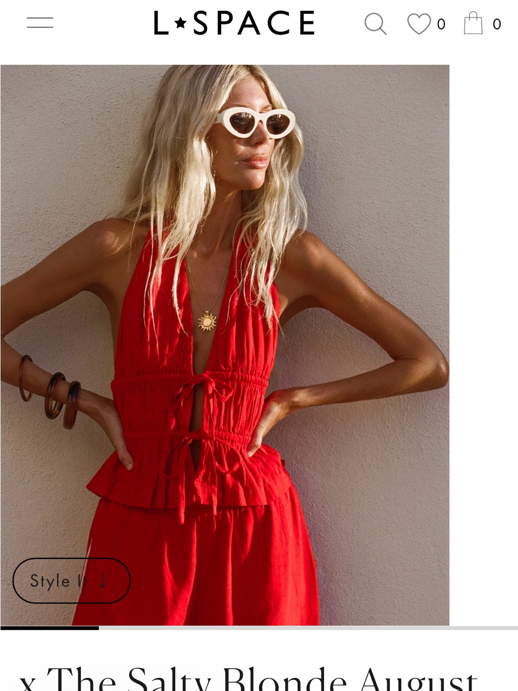 L*Space X The Salty Blonde Red Tie-Front Halter Top With Peplum Waist